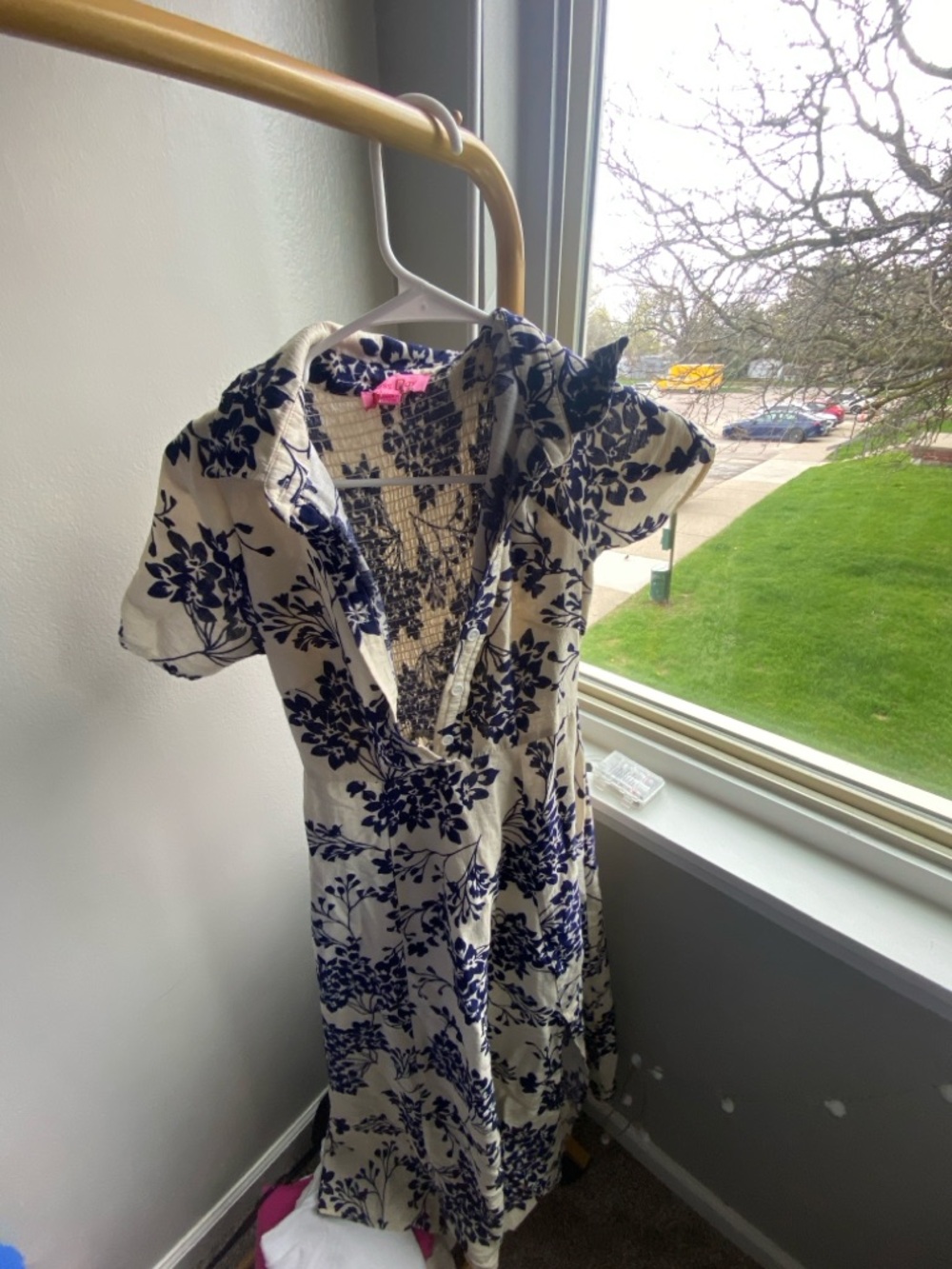 Cream and Navy Floral Button Up Maxi Dress
